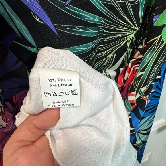 Allison Tropical Floral Leaf Print Ruched Sheath Dress Short SleeveWomen’s 38/12 - Picture 6 of 12